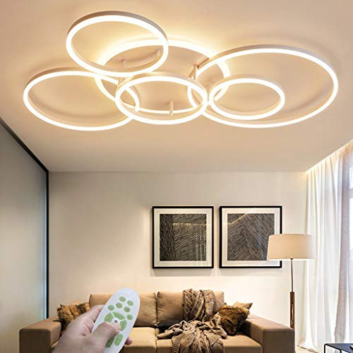 AHQX LED Modern Deckenleuchte Wohnzimmer Deckenlampe Creative Runden Deckenlicht Aluminium Acryl Lampenschirm Helligkeit Farbtemperatur einstellbar Esstisch Halle Beleuchtung Innenleuchte,Weiß