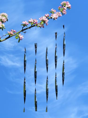 Pommerntraum ®| Edelstahl Windskulpturen Vogelschreck Taubenschreck Stripes | Windspiel Vogelabwehr Taubenabwehr Pirouetten Windspiralen Winddancer Gartendekoration Ribbon Glanzspirale Spiralen (5 Stück)
