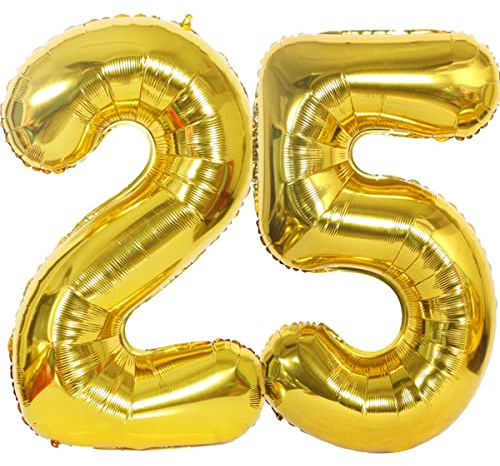 Foil Palloncini Compleanno 25 Anni Oro - Giganti Palloncini Numero 25 (101 CM) - Decorazioni Festa Compleanno, Gonfiabili Elio Aria