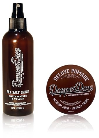 Dapper Dan Sea Salt Spray and Deluxe Pomade Duo Set | Sea Salt Spray and Deluxe Pomade Styling Set. Adds Volume, Texture, Medium Hold and Shine for Effortless Styling.