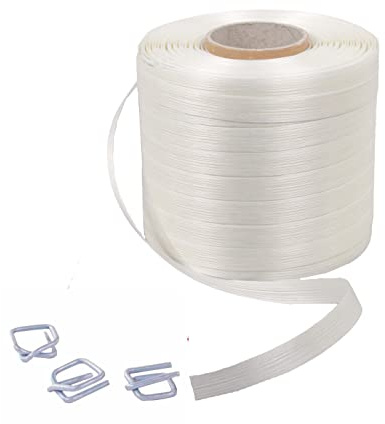 Kortpack Juego de flejes | 500 hebillas (abrazaderas) de 16 mm + 1 rollo de cinta de poliéster de 16 mm x 850 m | Juego completo de seguridad para transporte y embalaje