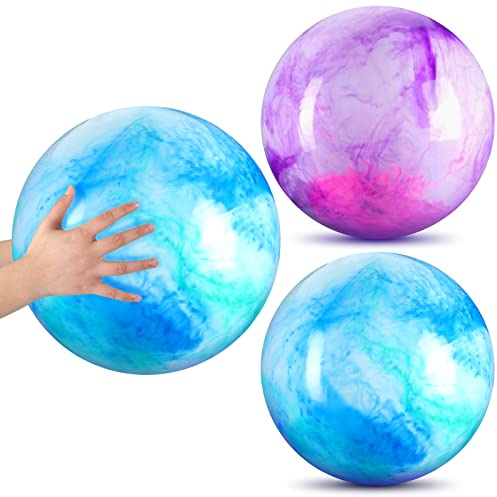 Deekin 2 Pcs 15 Inch Marbleized Bouncy Balls Large Inflatable Rubber Sensory Ball for Playground Outdoor Water(Blue and Purple)