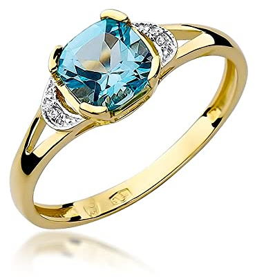 MARKO Damen-Goldring mit Topas 1,10Ct und 0,01Ct Diamanten, 14 Karat Gold (585) | Goldring mit Box | Goldring für Frauen (Topas, 60 (19.2))