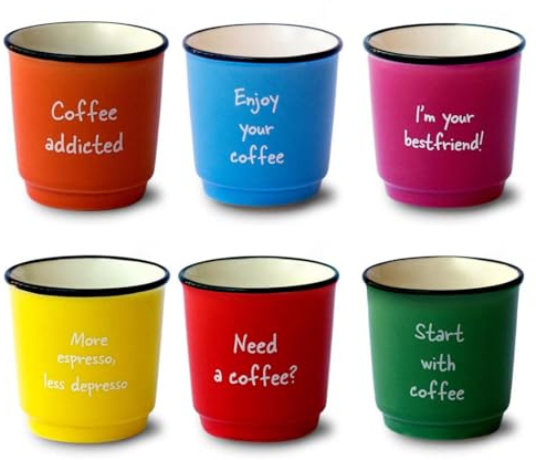 WD LIFESTYLE Set di 6 tazze da caffè 100 ml in porcellana New Bone China. In confezione regalo