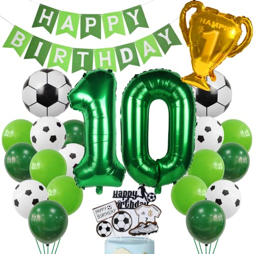 Ballon Football 10e Anniversaire Vert Hélium - Décoration Gâteau Garçon - Fête D'anniversaire Enfants 10 Ans