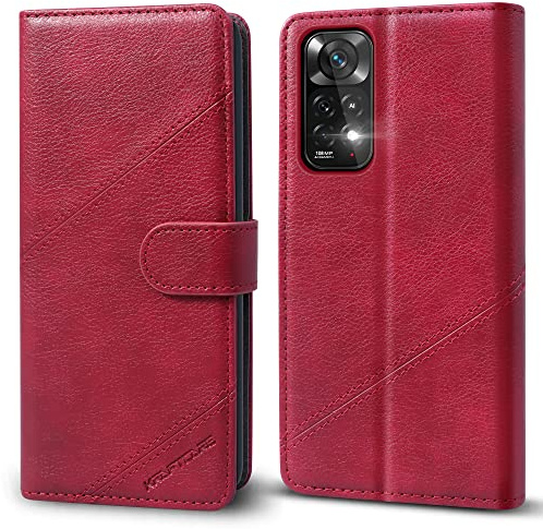 KRAFTCARE Handyhülle für Xiaomi Redmi Note 11 Pro Hülle | Klapphülle mit Premium PU Leder, 3 Kartenfächer + Geldscheinfach, Ständer, Stoßfeste, RFID Blockierung, Weinrot