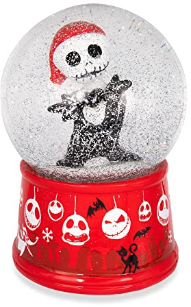 Disney The Nightmare Before Christmas Santa Jack Skellington - Globo de nieve iluminado de 6 pulgadas con purpurina en espiral, decoración del hogar para artículos esenciales de habitación de niños,