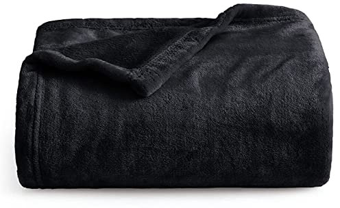 Oxford Homeware Fleece Blanket Sofa Throw Cuddly Reversible Soft Throws for Bed, Couch, Settee, Travel Lightweight and Breathable Blanket fit All Season (Black, Throw/Single)