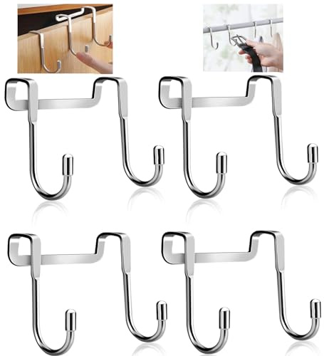 Teokantz Lot de 4 crochets de porte en acier inoxydable pour suspendre des serviettes de douche, des placards et des portes étroites pour salle de bain, cuisine, armoire, YF-A006