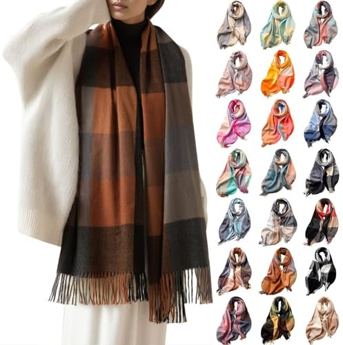 Duohropke Damen Schal Kariert Pashmina XXL Stolen übergroßer Herbstschal Winterschal Karo Tartan Schultertuch Plaid Deckenschal Modeschal Weicher Warmer Oversized Fransen Poncho