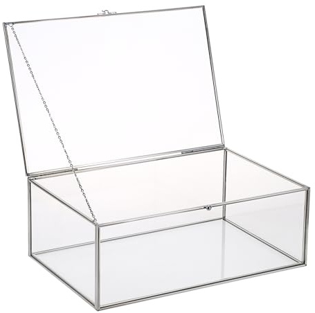 SUMTree Silber Vintage Glas Deckel Box, Rechteck Schmuck Ringe Armband Display Veranstalter Hartglas Schmuckschatulle Schmuckbox Schmukkiste Schmuckkoffer Schmuckaufbewahrung Aufbewahrungsbox