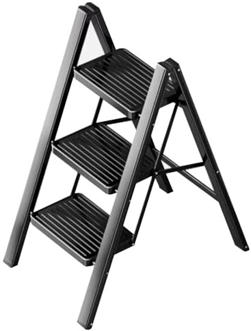 Piccola Scala da Arrampicata per Casa Ufficio Scaletta A 3/4 Gradini Sgabello con Gradino di Riposo A Doppia Funzione Attrezzi da Giardino (Color : Black, S : 41.9 * 63.3 * 68.5cm)