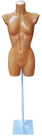 Manichino da donna color carne, color crema, per abbigliamento sportivo, per lingerie, costumi da bagno, moda e accessori per la spesa, fornito con supporto da pavimento in metallo bianco
