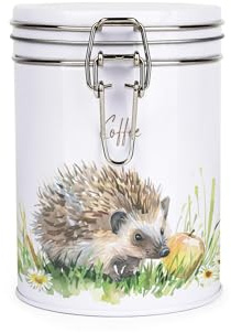 Purely Home Hedgehog Coffee Canister - Countryside Wildlife Creatures - Metal Clip Lid Kitchen Food Storage Jar/Container 700ml (13cm x 9.5cm) - Housewarming Gift
