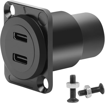 QIANRENON Dual USB C 3.1 Panel Montage Adapter 10Gbps 2 USB Type C Buchse auf Buchse Feste Montage Daten Anschluss Duale Typ C 3.1 Durchführung Bulkhead Einbau Buchse, Montage on D Typ/XLR Panel