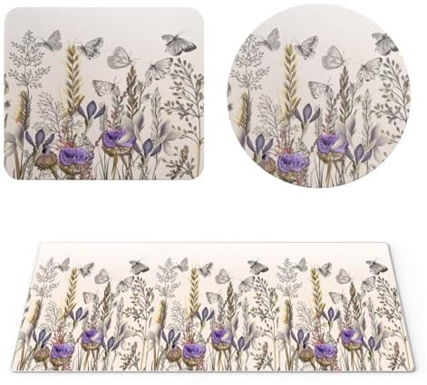 EHOMERY Mauspad Aesthetic Mousepad Zum Selbstgestalten Blume Kleines Mauspad Gaming Cool Mouse Mat Für Die Schreibtischdekoration - 3 Pack [30x80 cm, 20x24 cm and Dia 20 cm]