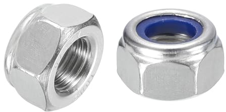 sourcing map 25 tuercas de bloqueo hexagonales de nailon M12 x 1,25 mm, acero inoxidable 304, tuerca de tope de inserción de nailon autoblocante para sujetadores de construcción industrial, plateado y