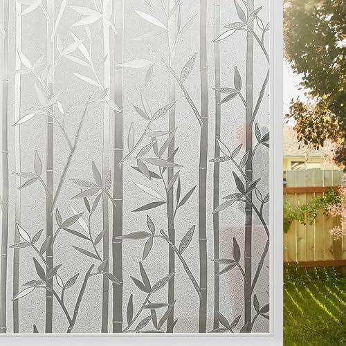Fensterfolie Blickdicht Selbstklebend 120 x 300 cm Fenster Fensterfolie Anti-Uv Klebefolie Fenster Statisch Haftend, Kein Kleber, Blickdicht, Wiederverwendbar, für Zuhause Büro, Bambus