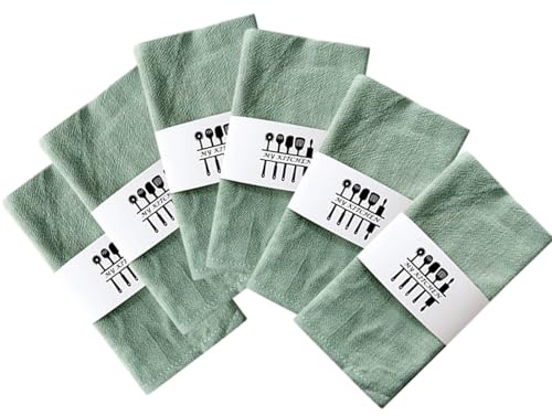 RANJIMA Stoffservietten Leinenservietten, Dinner Stoffservietten Baumwolle, 6er Set Servietten Stoff Leinen Tuch, Abwaschbare Servietten für Vatertag Muttertag Party Hochzeiten (Lichtgrün)