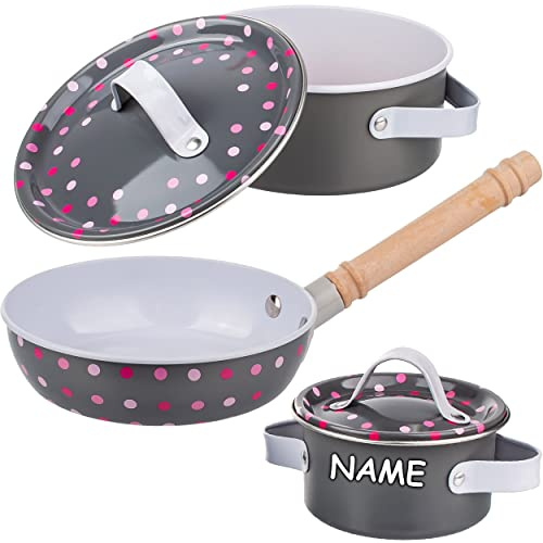 alles-meine.de GmbH 5 TLG. Set Kinder - Kochset & Topfset - inkl. Name - Puppengeschirr/Kochtopfset - Antihaft - aus Metall/echte Edelstahl Blech Töpfe/Panne + Küchenhelf..