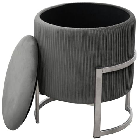 BDW Samt Pouffe Porto | Fußhocker | Ablage für kleine Gegenstände | Modern | Velours Gepolstert | Deko-Pouf | Metallboden | Für das Wohnzimmer & Schlafzimmer | (Grau)