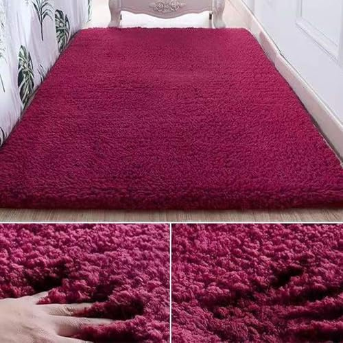 Jyswx Alfombra Grande de Habitacion de Lana de Cordero - Alfombra Antideslizante y Lavable para Sala, Dormitorio y Estar - Alfombra Moderna y Suave, Color: Rojo Vino, Tamaño: 200x300cm