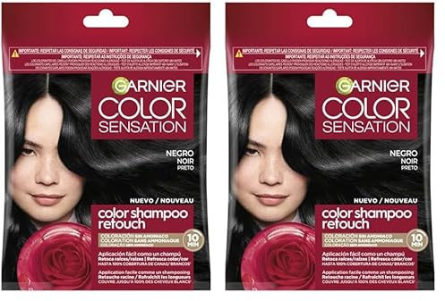 Garnier Color Shampoo Retouch Coloration Permanente Noir - 100% Couverture Cheveux Blancs - Dure Jusqu'à 4 Semaines (Lot de 2)