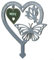 Placa conmemorativa para tumba, elegante en forma de corazón, con flores de mariposa para recuerdo fallecido (esposa)