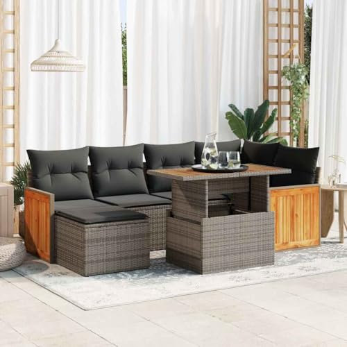 UJCHVHN Home Garden Gartensofa-Set mit Kissen, Polyrattan, Akazie, Grau, 8-teilig