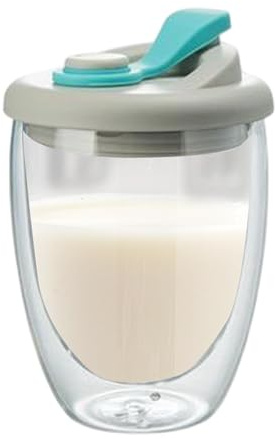 Tazas de café de vidrio - Tazas de café expreso con aislamiento transparente de 350 ml - Tazas de leche helada con tapa a prueba de fugas para café, té, jugo, leche, café con leche, postre