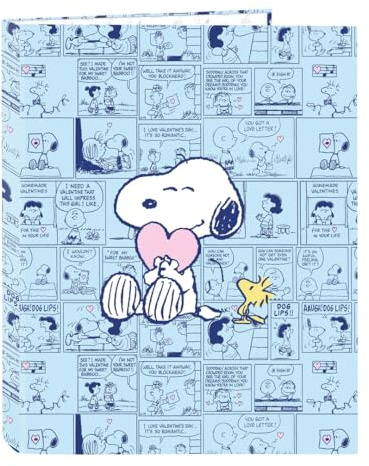 SNOOPY LOVE Ordner mit 4 Ringen, ideal für Kinder verschiedener Altersgruppen, bequem und vielseitig, Qualität und Widerstandsfähigkeit, 26,5 x 33 cm, hellblau, M, Casual