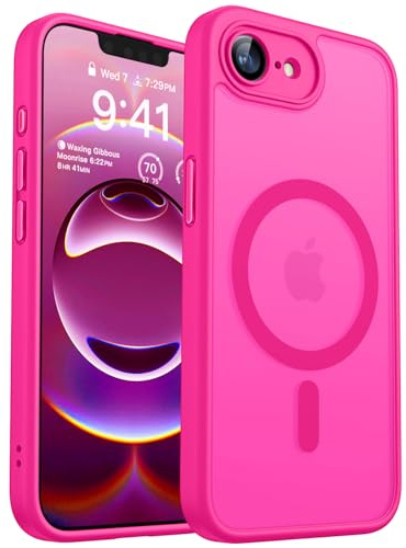 CANSHN Magnetica Cover per iPhone 16e/iPhone 17e(6.1 Pollici),Compatibile con MagSafe, [Protezione Completa Della Fotocamera] Custodia Traslucida Opaca Protettiva Sottile Antiurto,Rosa Calda