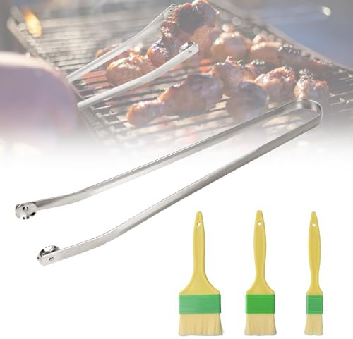 Pinzas Giratorias para Barbacoa con Ruedas, Pinzas para Voltear Salchichas 39CM con 3 Pinceles, BBQ Sausage Turning Tongs, Pinzas para Parrilla de Acero Inoxidable para Asar en Fiestas/Jardines