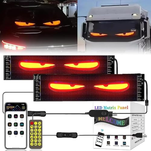 2er Set Devil Eyes - LED Augen für LKW und Auto, (2 Stück je 10 x 35 cm), Dynamisch Programmierbar per APP-Steuerung, Bedienung per Fernbedienung, LED Leuchtschild