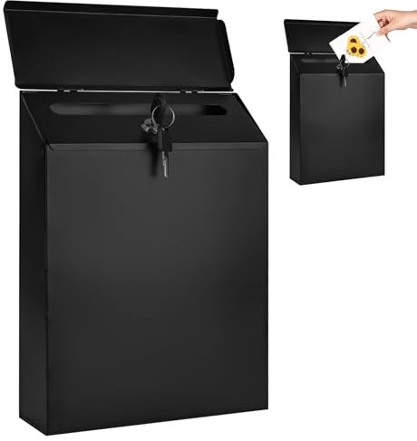 Trendecor Buzón de Color Antracita, 22 x 6,5 x 29 cm, Color Antracita con 2 Llaves, buzón de Pared Personalizado con Placa para el Nombre, para casa, Oficina, Tienda, restauran, Negro