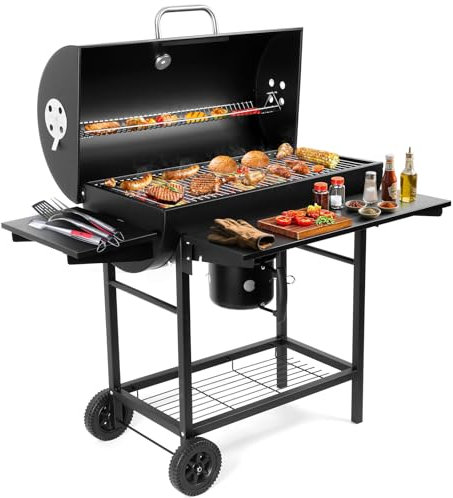 Large charcoal barbeque grill outdoor: barrel smoker bbq grill with 4 air vents for Home Garden Cooking
