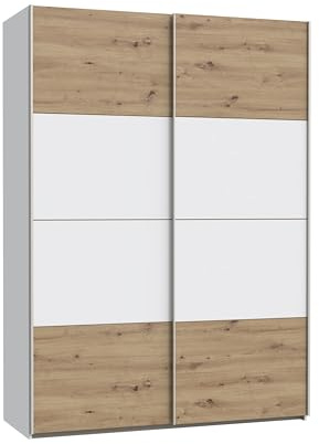 Homely | Armario de Puertas correderas DOMY 150 | Acabado Laminado sintético Color Roble Artisan/Blanco Mate | Medidas 150x61,2. Altura 210 cm. | Diseño Funcional