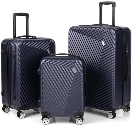 xRace 3-teiliges Kofferset ABS Hartschalenkoffer – 20/24/28 Zoll Handgepäck Trolley, 4 leise 360° Doppelrollen, TSA Schloss, stoßfest, platzsparend stapelbar, Premium Innenfutter (Marineblau)