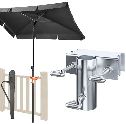 4smile Sonnenschirm Balkon SunnyShade 3-in-1 SET in kühlem Anthrazit - UPF 50+ Sonnenschirm rechteckig 200 x 125 cm + Sonnenschirmhalter für quadratische Balkongeländer + Sonnenschirmhülle