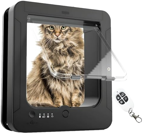 Automatische Haustiertür mit Mikrochip-Technologie, inklusive 2 Sensorhalsbändern und Fernbedienung, ideal für Katzen und kleine Hunde