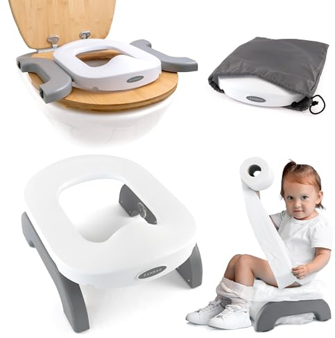 Zamboo Toilette Portable Enfant 3en1 – Pot Bebe & Réducteur Toilette pour Enfants dès 15 mois | Pot Pliable Enfant Voyage et Maison, Anti-Eclaboussure, Utilisable avec Sacs Jetables, Gris