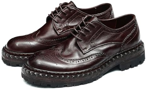 Santimon Men's Horsehide Wingtip Brogue Oxfords Dress Formal Shoes- Goodyear-Welt Leather & Rubber Sole, Full-Grain Cowhide Lining for Casual Business, Wedding & Events Brown 10 US