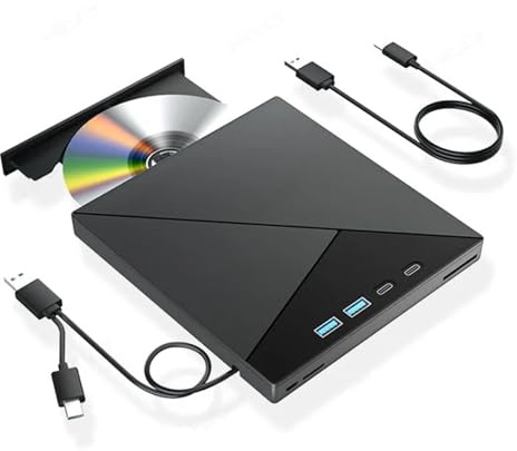 AYJYZHIAG Unidad óptica Externa BLU-Ray 4K, Reproductor portátil de CD/DVD +/-RW for Ordenador, grabadora con Ranuras for Tarjetas SD/TF USB 3.0 Tipo C