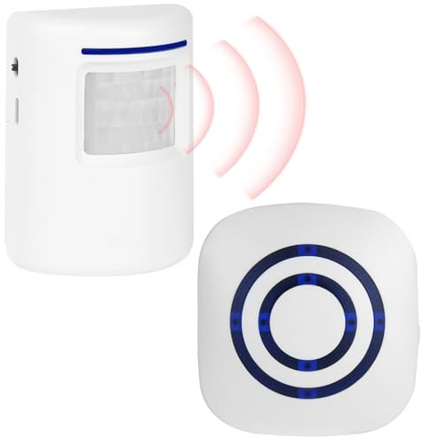 KBIBCK Allarme di passaggio wireless, sistema di allarme radiofonico, rilevatore di passaggio radio con 1 ricevitore elettronico plug-in, 1 rilevatore di sensore di movimento PIR, campanello per