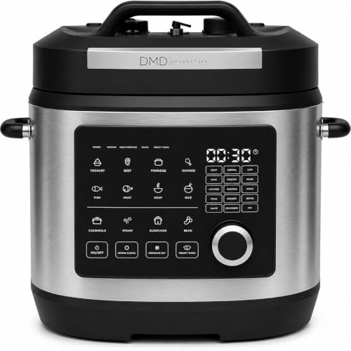 DMD Collective - 6L Pressure Cooker 23-in-1 Electric Multi-Cooker – Fast & Easy One-Pot Cooking, Pressure Cook, Slow Cook, Rice, Steam, Sauté, Yoghurt, Keep Warm, Dishwasher Safe + Free Recipe Book