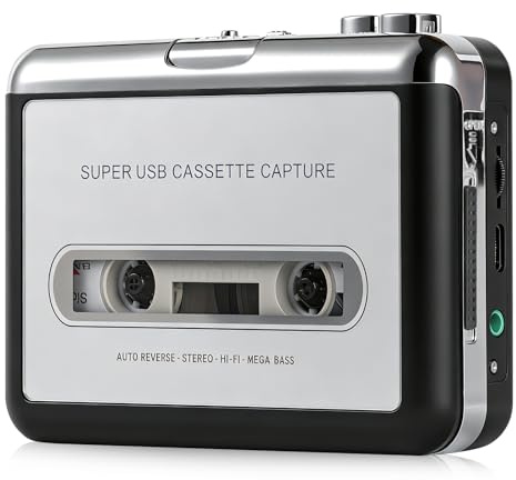 Cassette Tape Player, Portable Cassette Tape Recorder, Cassette to MP3 Converter with Software, Compatible with Laptops and Personal Computers, USB/AA Battery Powered, Silver