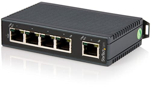StarTech.com Industrieller 5 Port Ethernet Switch zur DIN-Schienen Montage, Unmanaged 10/100 Netzwerk Switch, IP 30 Gehäuse, schwarz