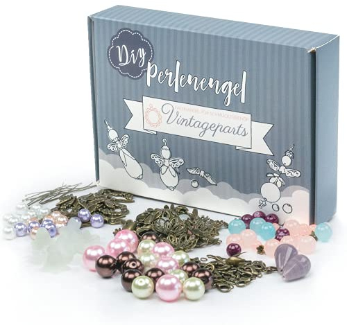 Vintageparts DIY Bastel-Set für 30 Perlen-Engel - Schutzengel-Anhänger als Glücksbringer, Gastgeschenk, Hochzeit,Taufe, Konfirmation oder Geburtstag