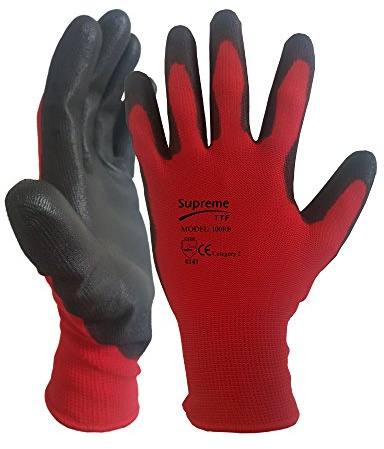 240 Pairs Nitrile Coated Nylon Safety Work Garden Gloves Black Red or White Grey Bulk Buy Wholsale Deal For Builders Mechanic Construction Gardening (XL, Red Black)