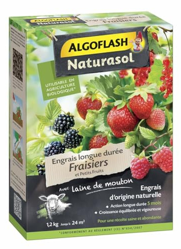 ALGOFLASH NATURASOL Engrais Fraisiers et Petits Fruits, Longue Durée 5 Mois, UAB, 1,2 Kg, ABIOFRA12